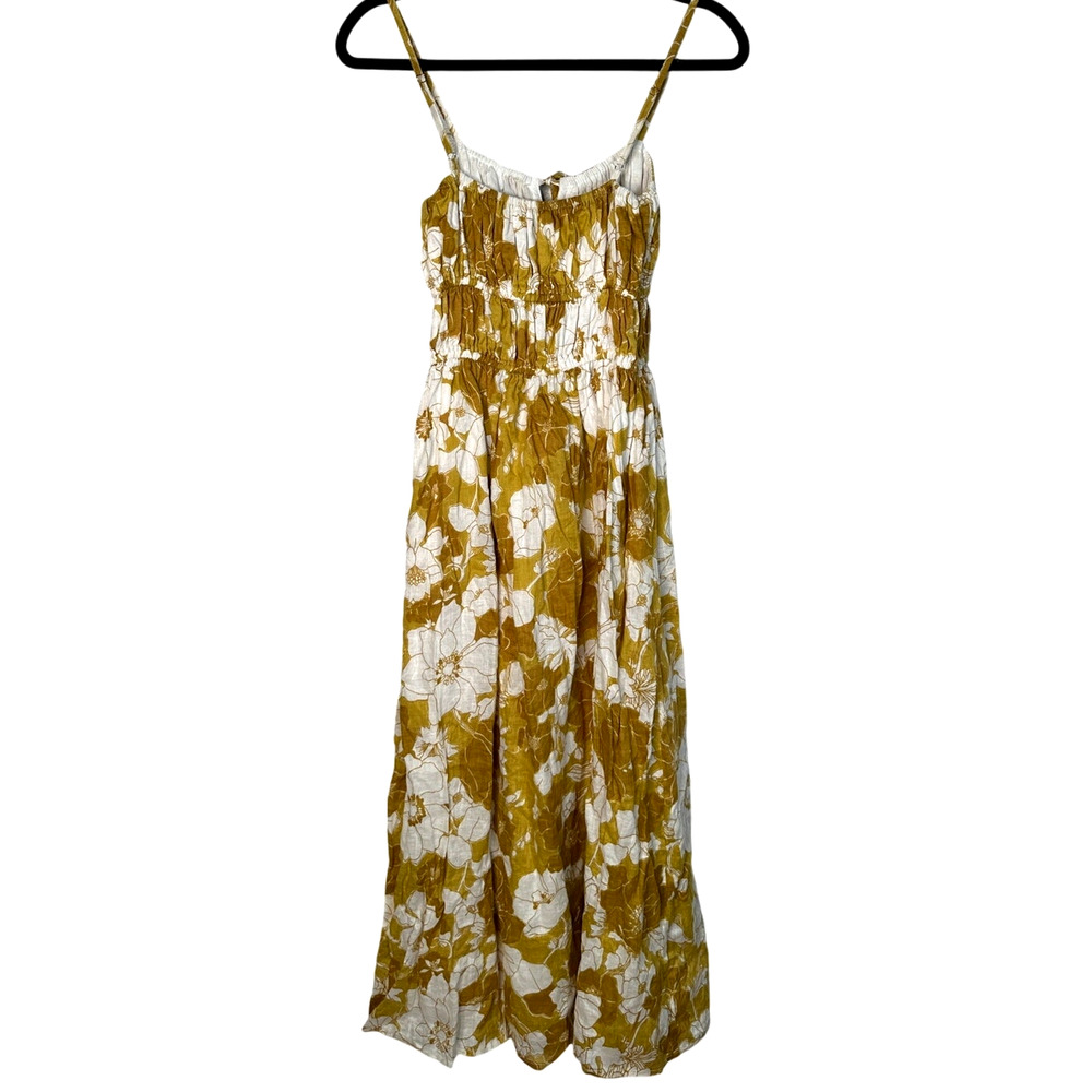 NEW! Revolve x Faithful The Brand 6 Francesca Midi Dress 100% LINEN Mustard - Picture 4 of 8